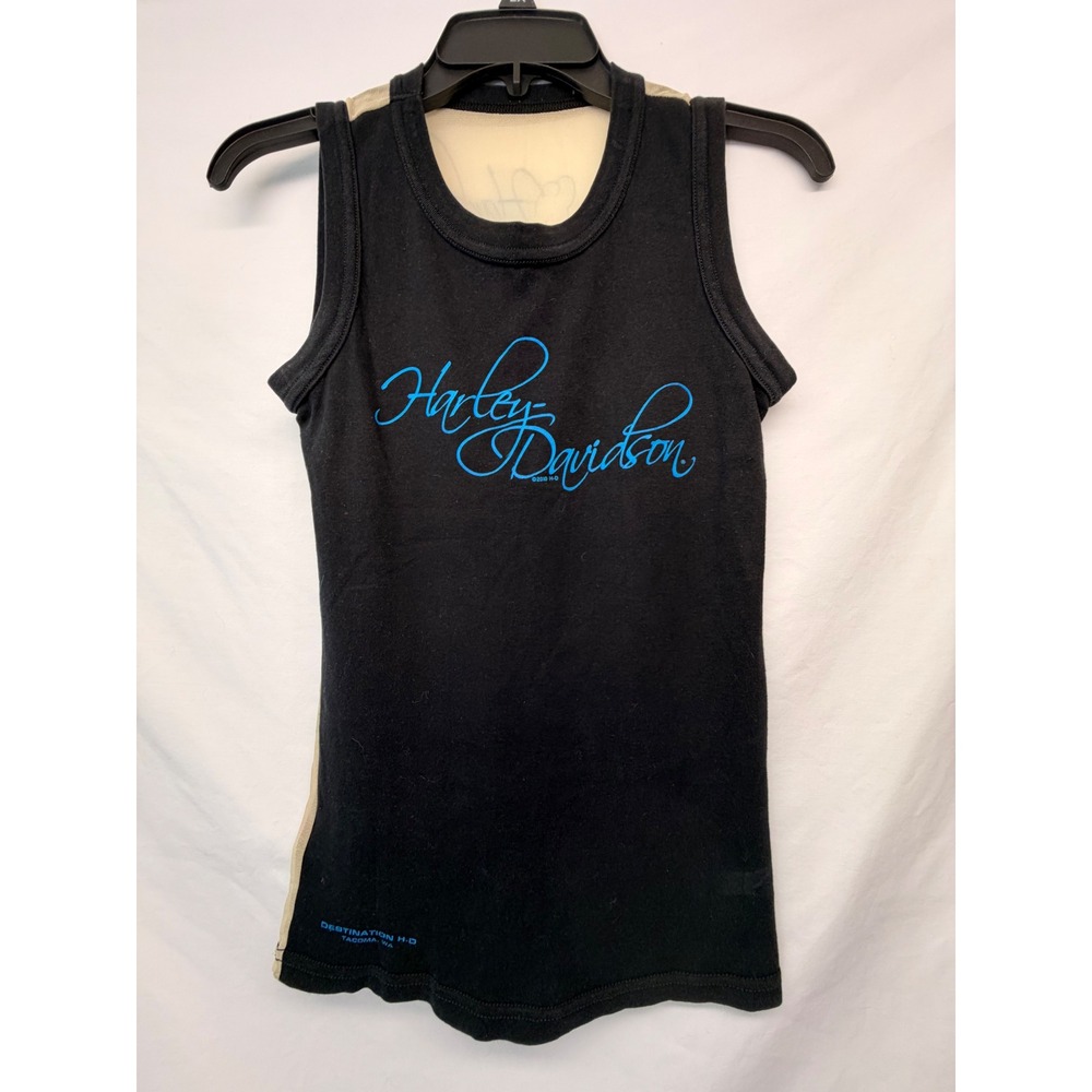 Harley-Davidson Tacoma WA Mesh Back Graphic Tank Top Black Blue M